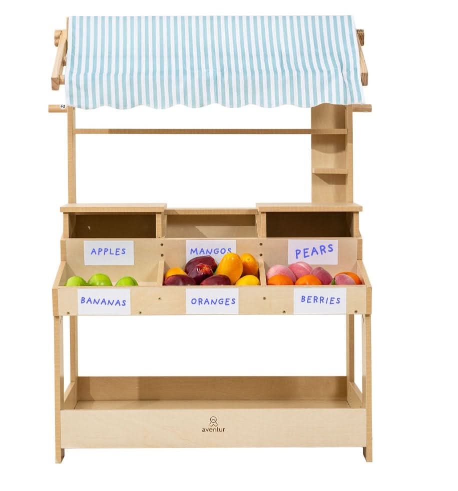 Cypress Wooden Market Stand – Pretend Play Shop for Kids with Storage-Indoor-Parc Decor