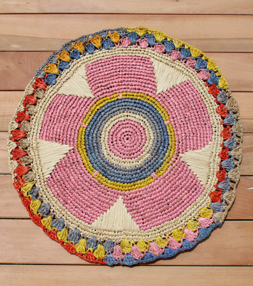 Daisy Raffia Placemat, Colorful Woven tabletop-Placemats-Parc Decor