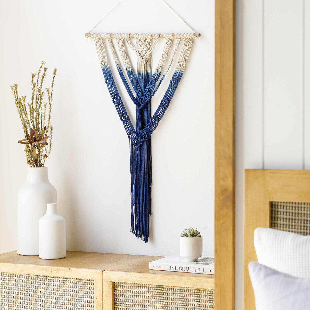 Dancalan Cream & Blue Macrame Wall Art-Decor-Parc Decor