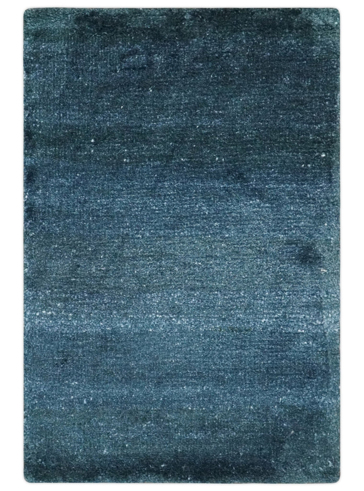 Dark Blue 2x3 Hand Knotted Solid Blue Rug made with Art Silk | N6623-Area Rug-Parc Decor