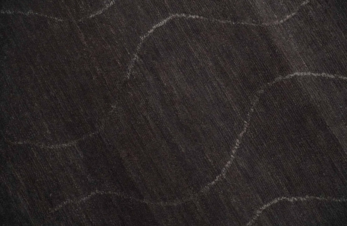 Dark Brown and Ivory Modern Stripes Pattern Hand knotted 5x7 wool and Art Silk Area Rug-Area Rug-Parc Decor