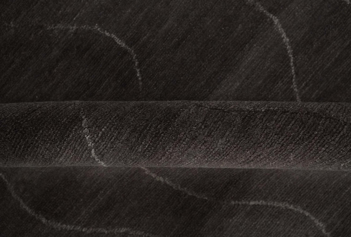 Dark Brown and Ivory Modern Stripes Pattern Hand knotted 5x7 wool and Art Silk Area Rug-Area Rug-Parc Decor