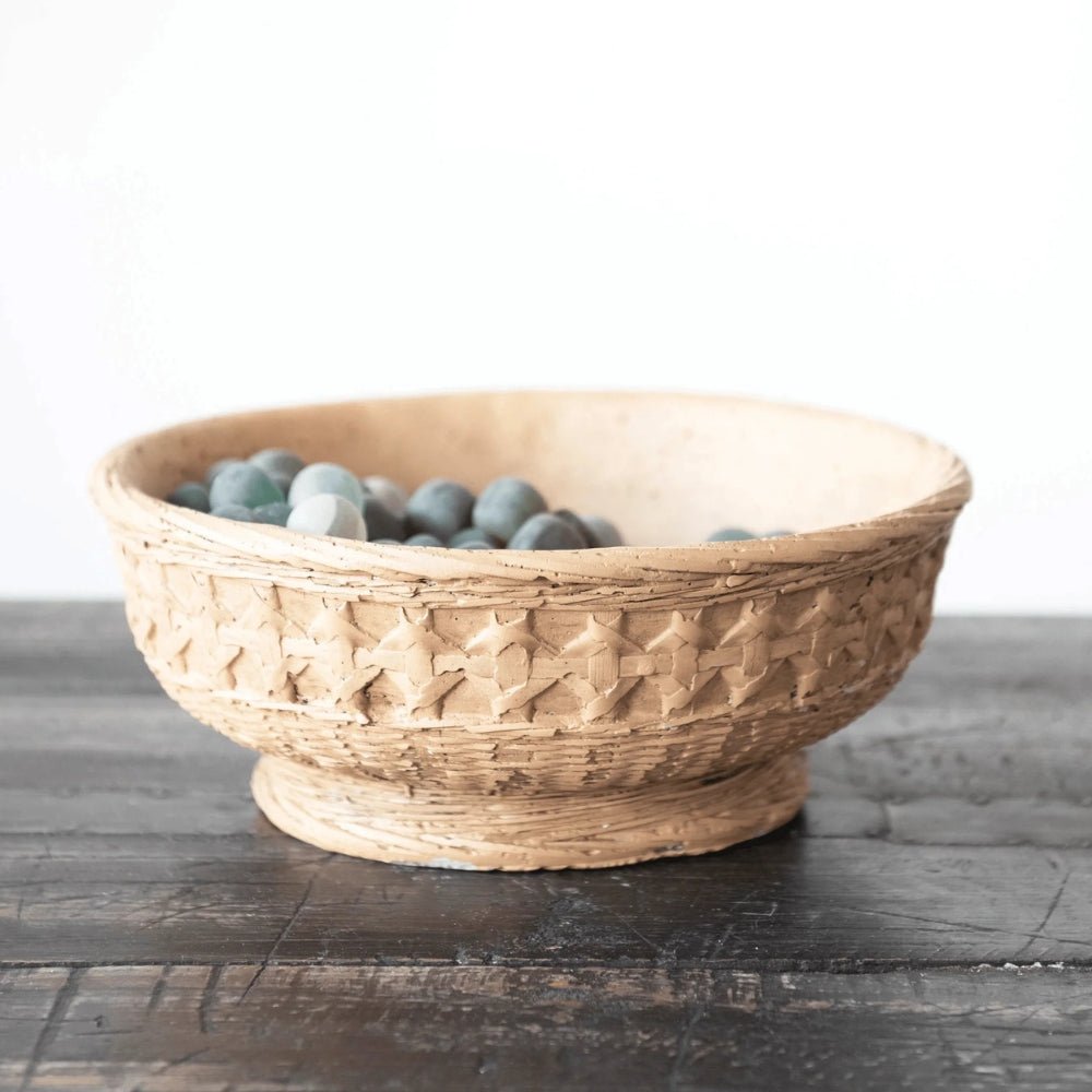 Decorative Debossed Cement Bowl / Planter, Woven Design-Planters-Parc Decor