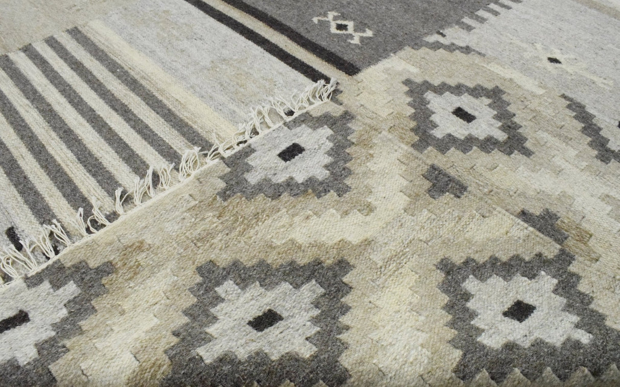 Dhurrie Beige Modern Tribal Pattern Wool Area Rug