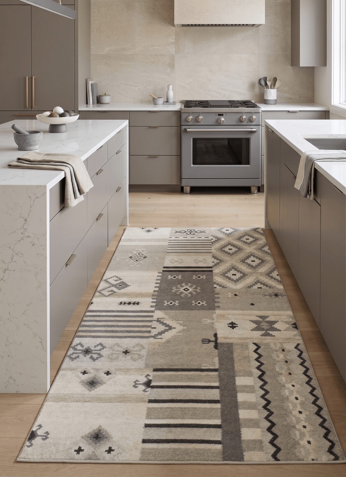 Dhurrie Beige Modern Tribal Pattern Wool Area Rug
