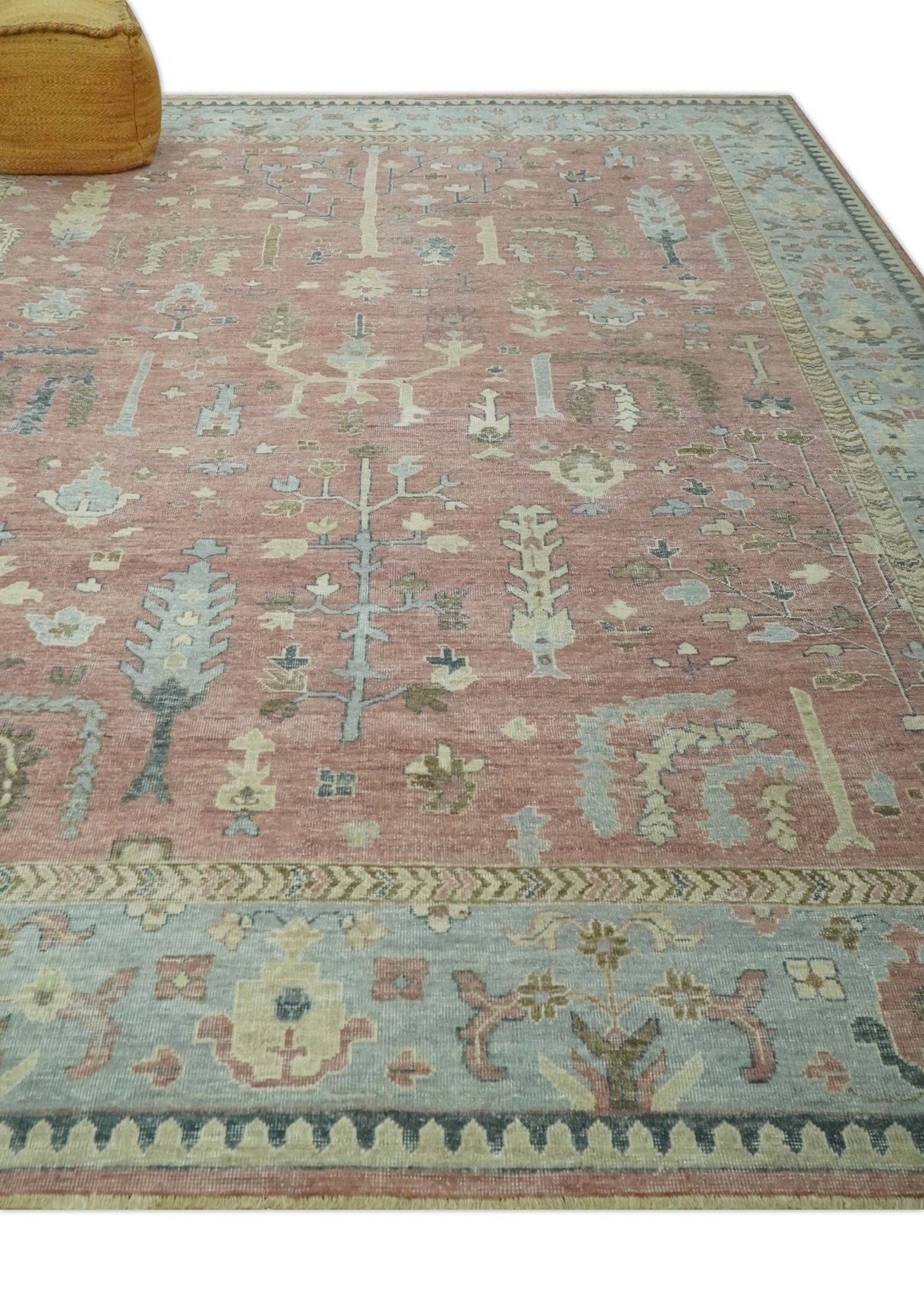 Distress Finished Tree of Life Hand Knotted Rust and Blue 9x12 Wool Rug