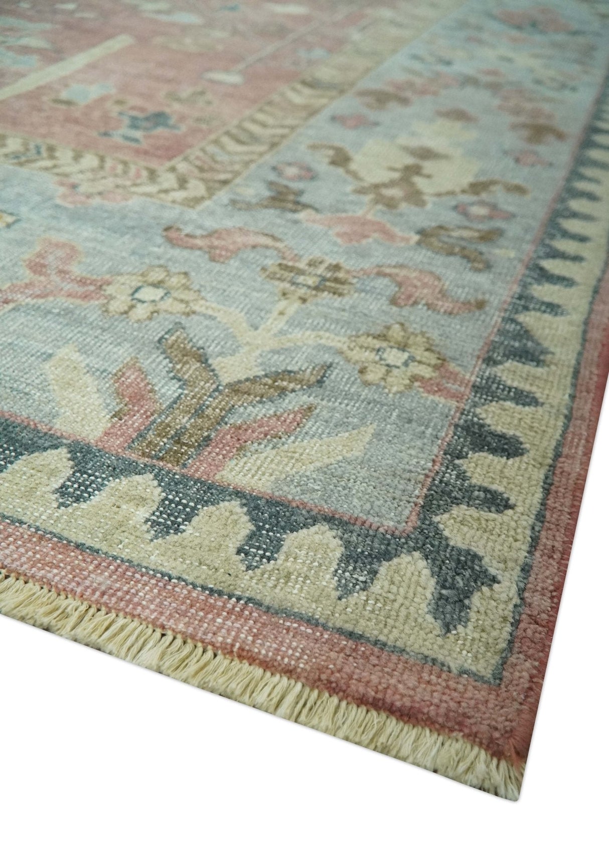 Distress Finished Tree of Life Hand Knotted Rust and Blue 9x12 Wool Rug
