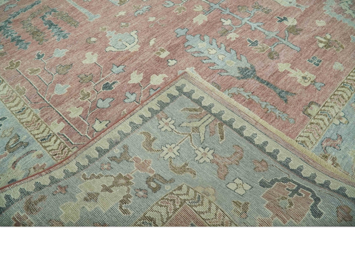 Distress Finished Tree of Life Hand Knotted Rust and Blue 9x12 Wool Rug