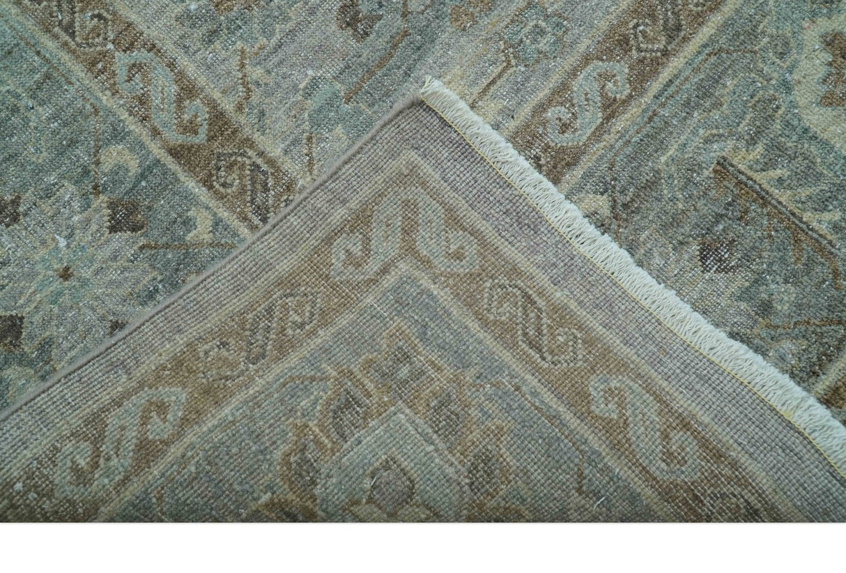 Distressed and Blue Silver Hand Knotted Traditional Wool Area Rug