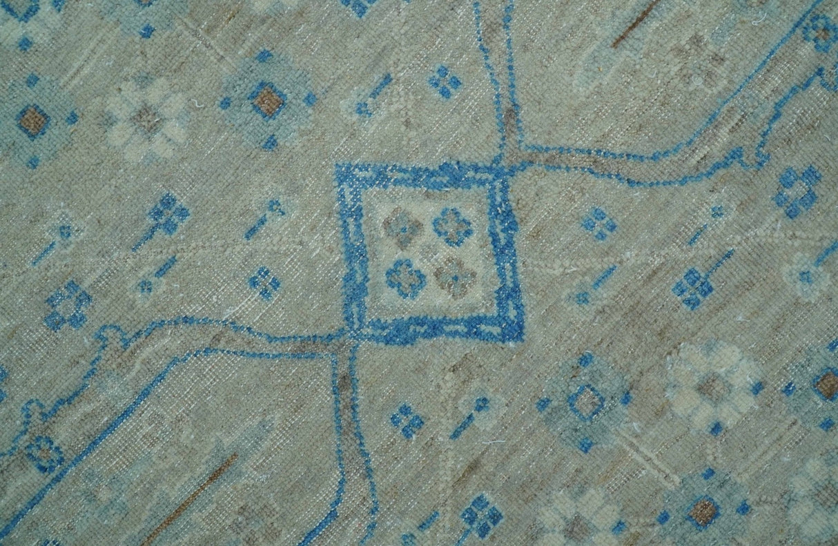 Distressed Design Silver And Beige Hand Knotted 10x14 Wool Area Rug