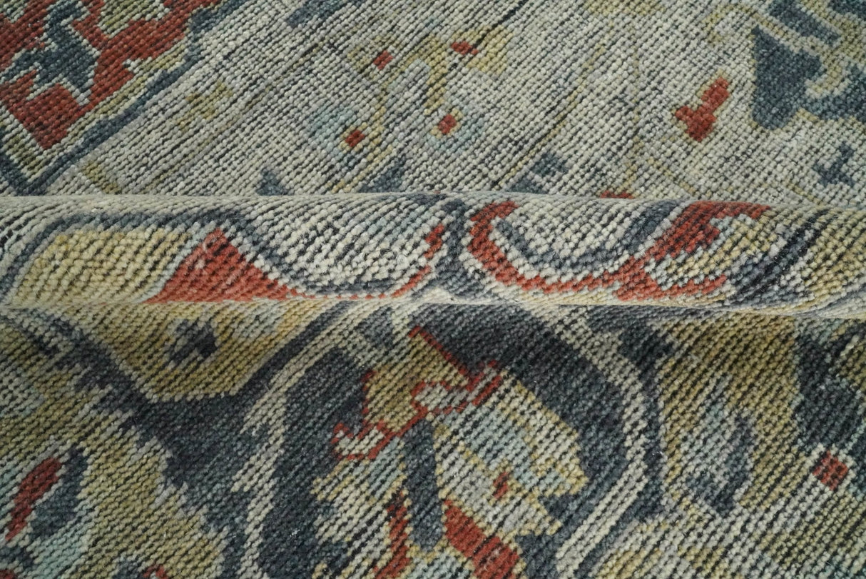 Distressed finished Beige and Brown Traditional Heriz Hand Knotted Wool Area Rug