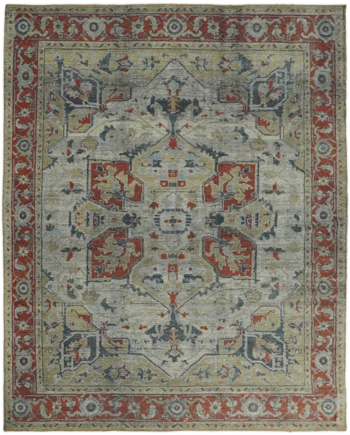 Distressed finished Beige and Brown Traditional Heriz Hand Knotted Wool Area Rug