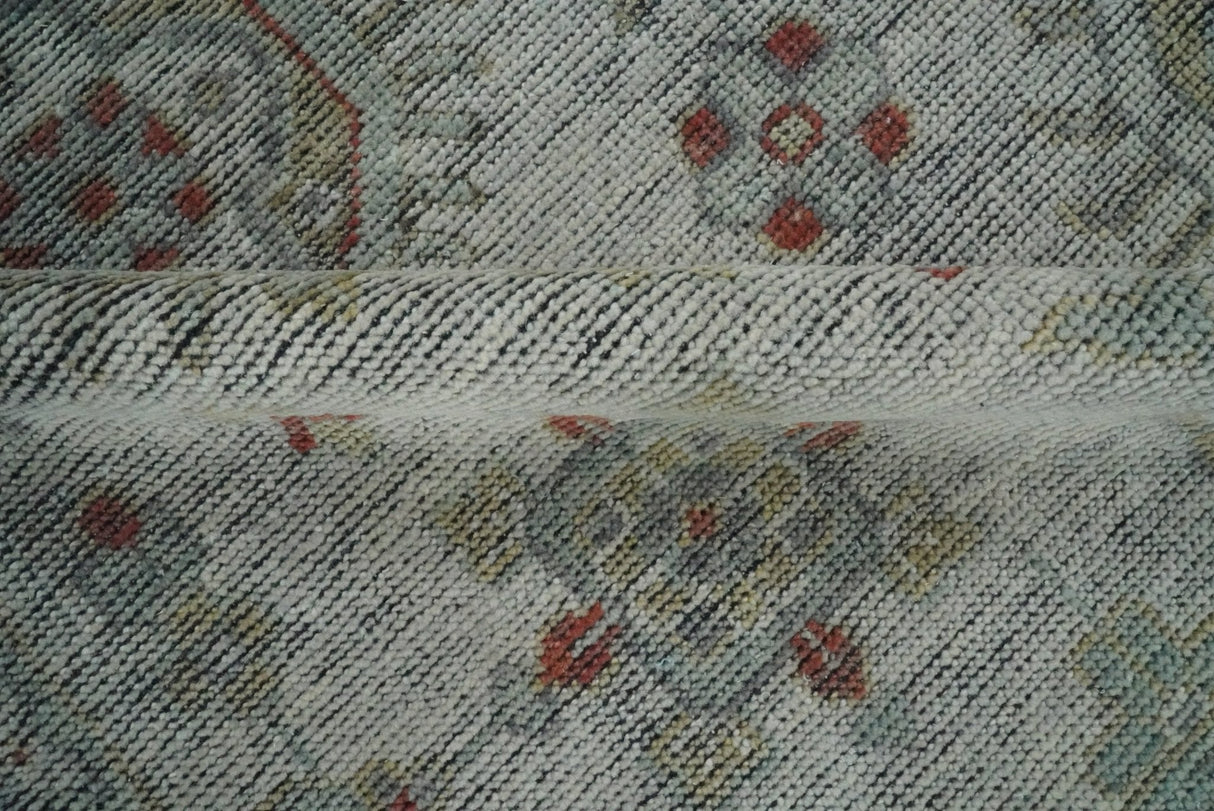 Distressed Hand Knotted Traditional Silver and Rust Custom Made Wool Area Rug