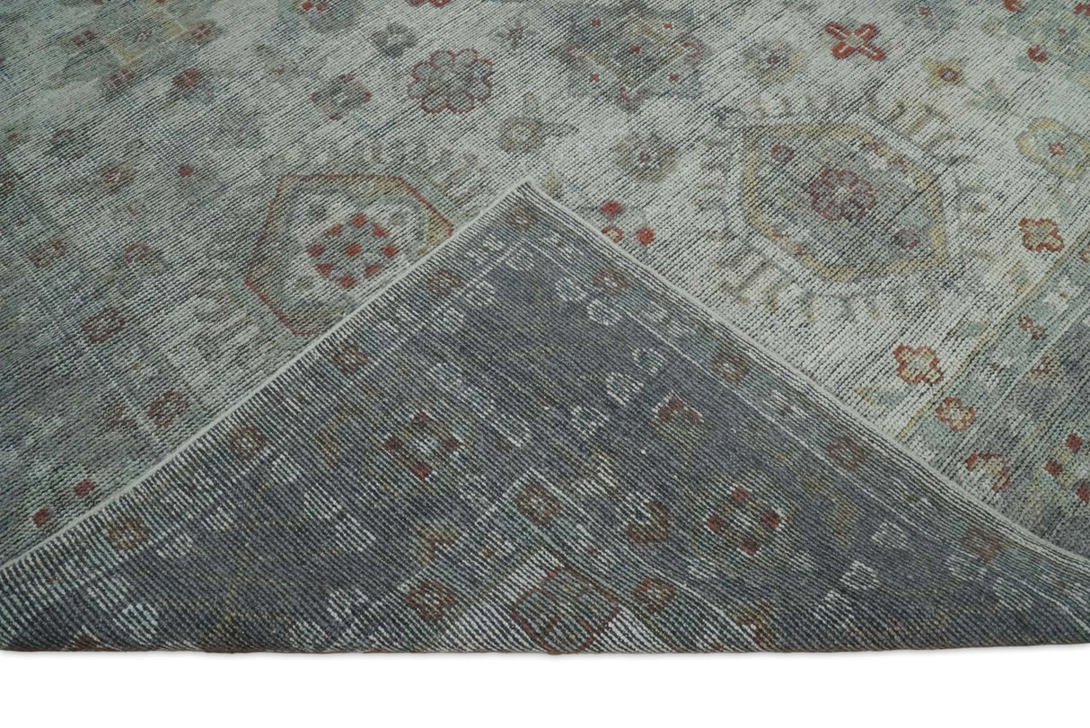 Distressed Hand Knotted Traditional Silver and Rust Custom Made Wool Area Rug