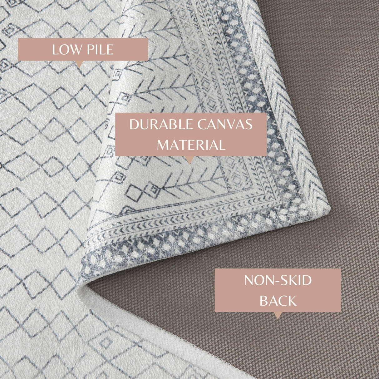 Distressed Moroccan Machine Washable Accent Area Rug 3' x 5' - Neve Collection-Rugs-Parc Decor