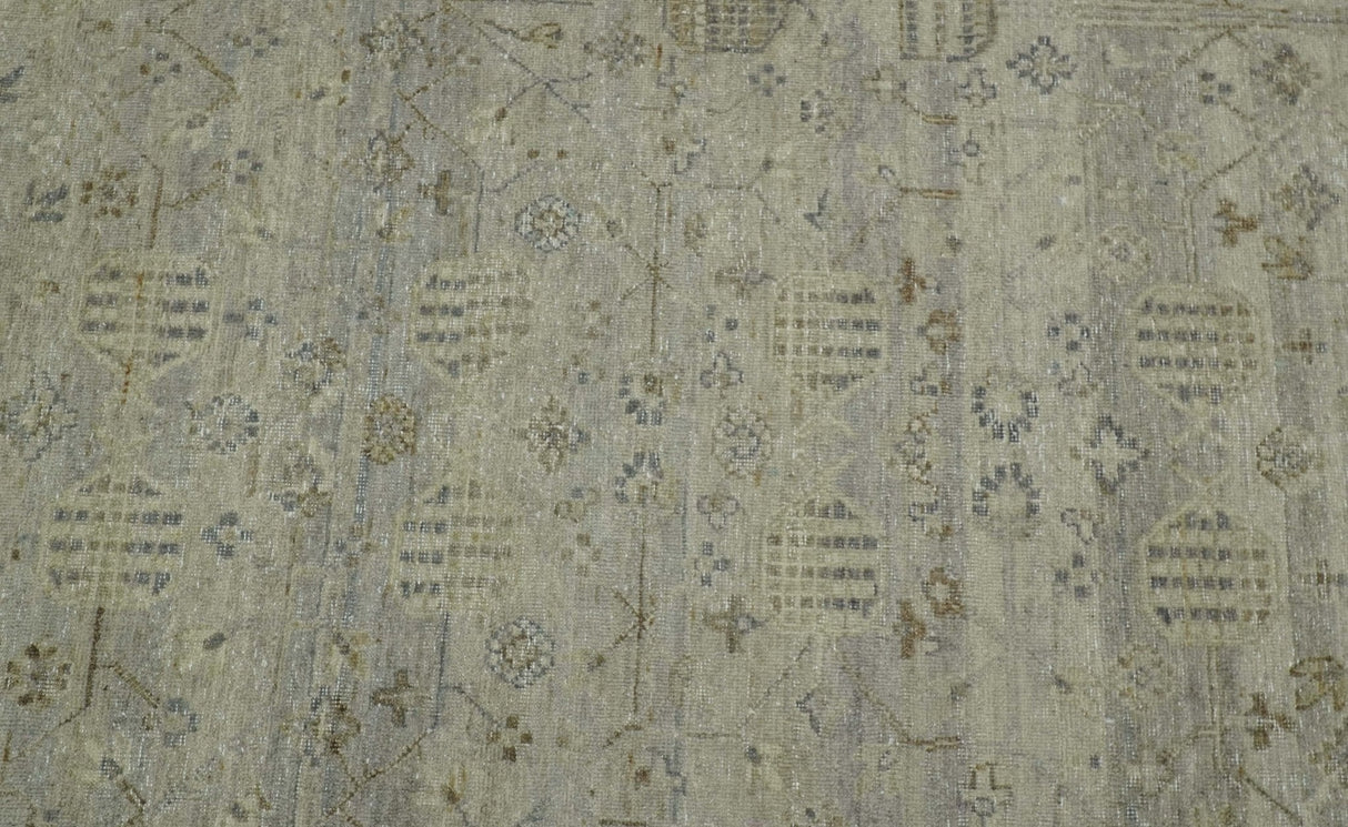 Distressed Silver And Beige Hand Knotted khotan design Custom Made wool area rug
