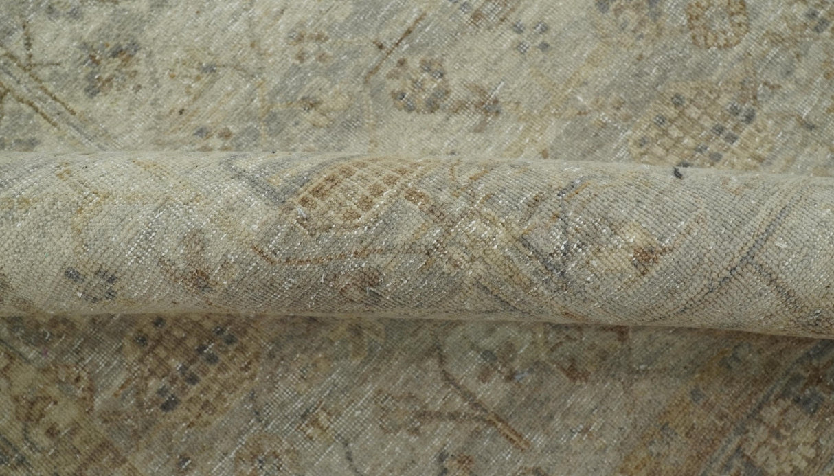 Distressed Silver And Beige Hand Knotted khotan design Custom Made wool area rug