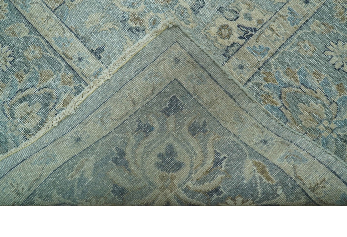 Distressed traditional And Beige Hand Knotted 10x14 Wool Area Rug