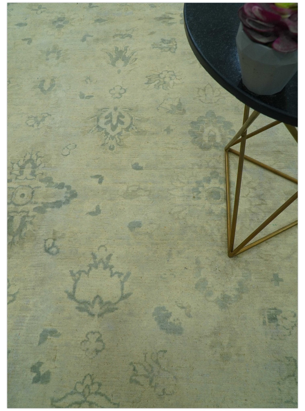 Distressed Traditional Design Blue And Beige Hand Knotted 8x10 Wool Area Rug