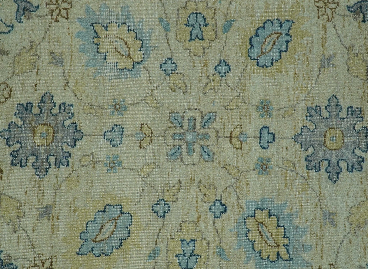 Distressed traditional Design Blue And Beige Hand Knotted 8x10 Wool Area Rug