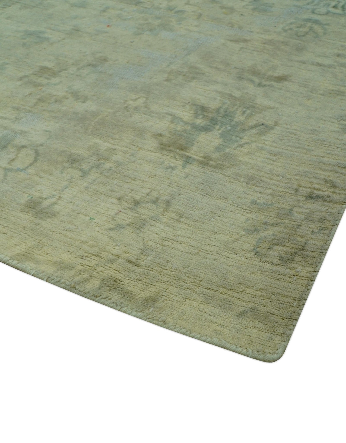 Distressed Traditional Design Blue And Beige Hand Knotted 8x10 Wool Area Rug