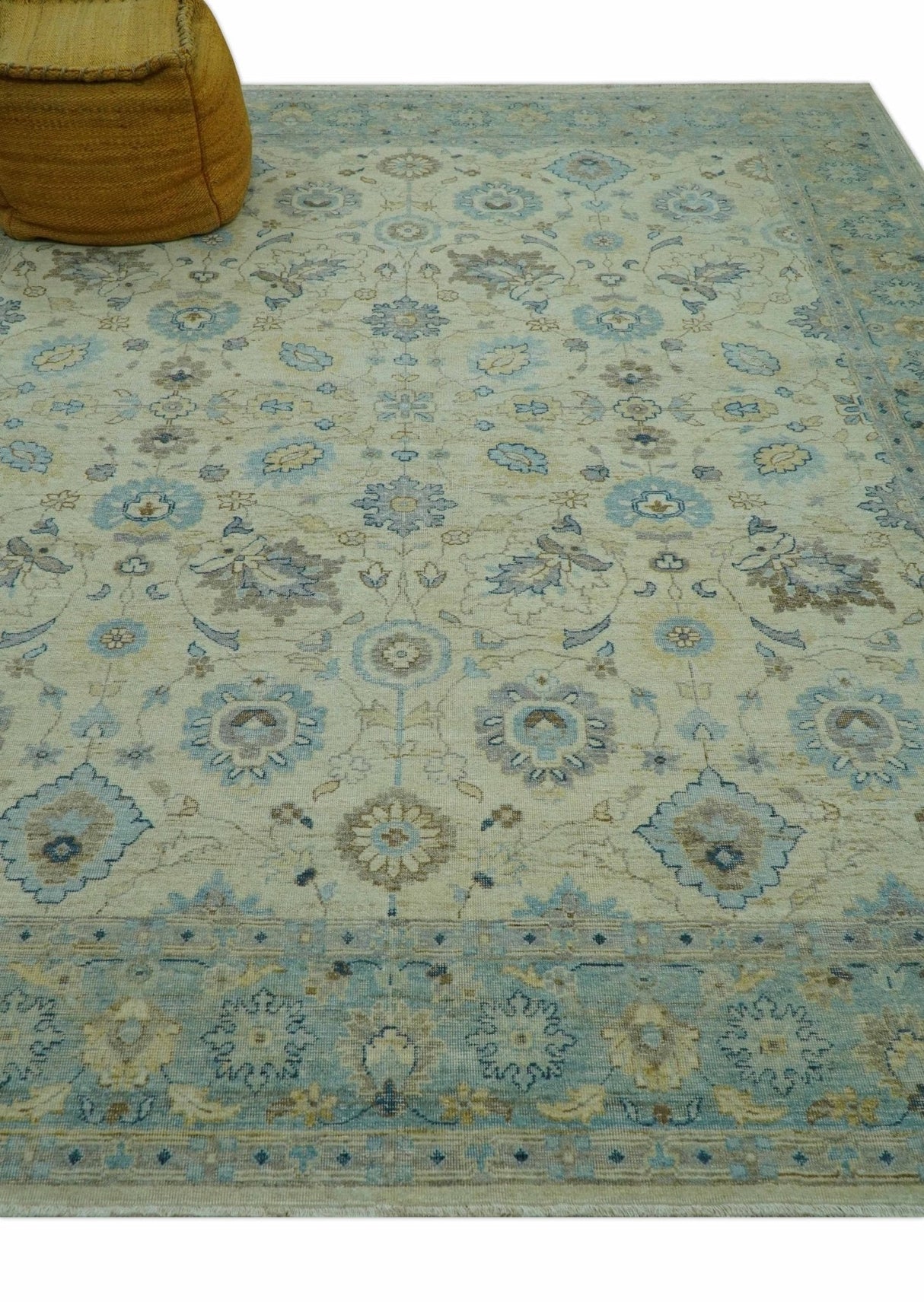Distressed traditional Design Blue And Beige Hand Knotted 8x10 Wool Area Rug