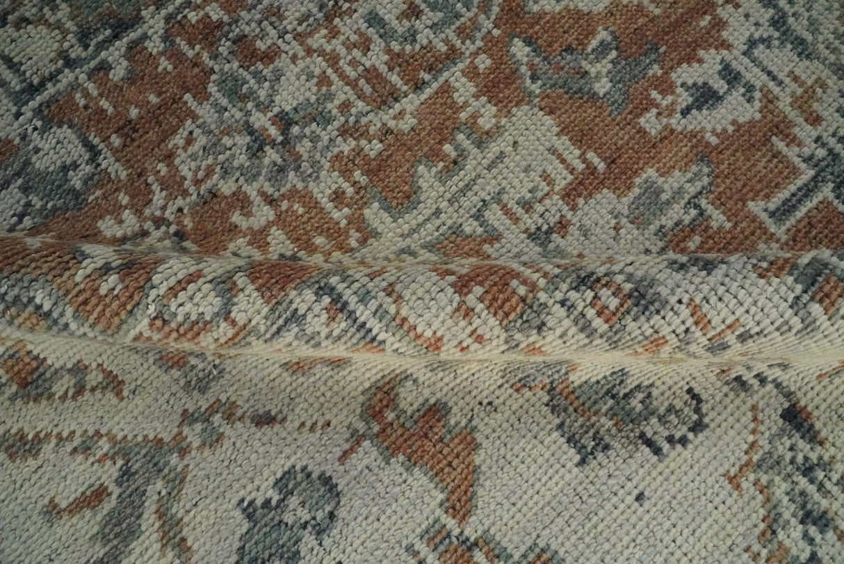 Distressed Traditional Turkish Brown And Charcoal Hand Knotted Wool Area Rug