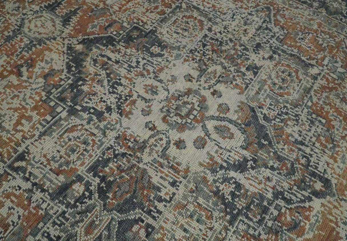 Distressed Traditional Turkish Brown And Charcoal Hand Knotted Wool Area Rug