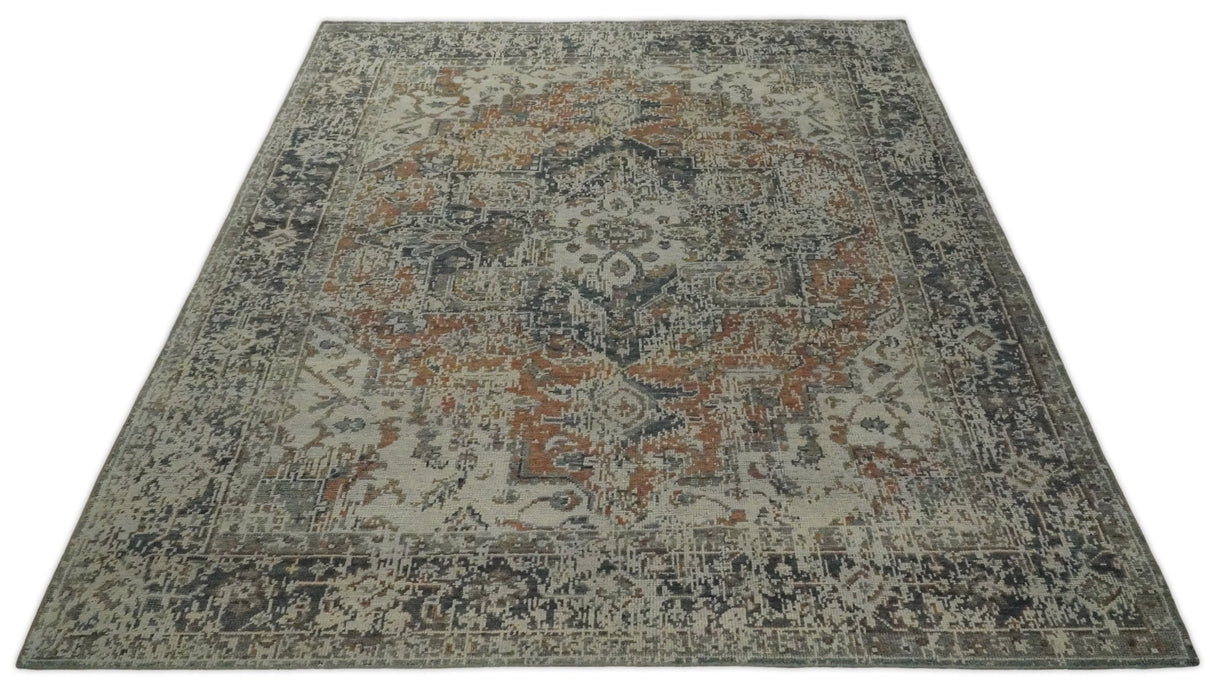 Distressed Traditional Turkish Brown And Charcoal Hand Knotted Wool Area Rug
