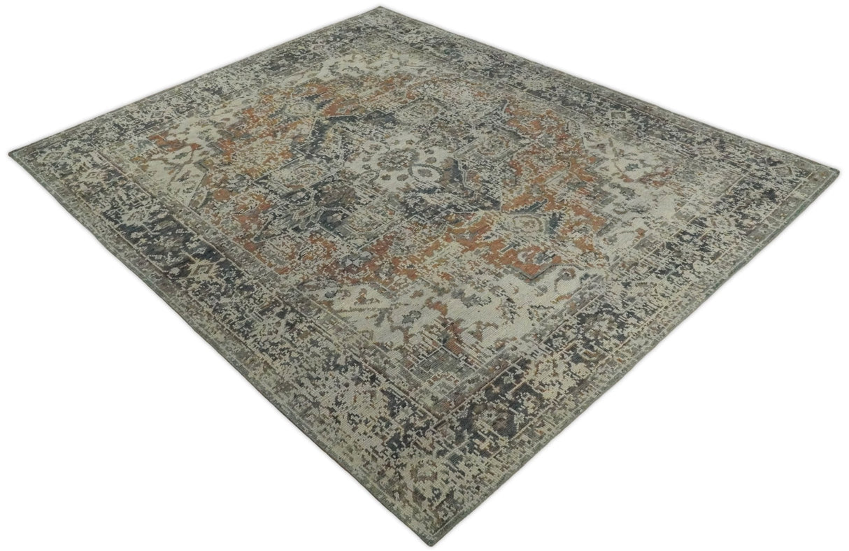 Distressed Traditional Turkish Brown And Charcoal Hand Knotted Wool Area Rug