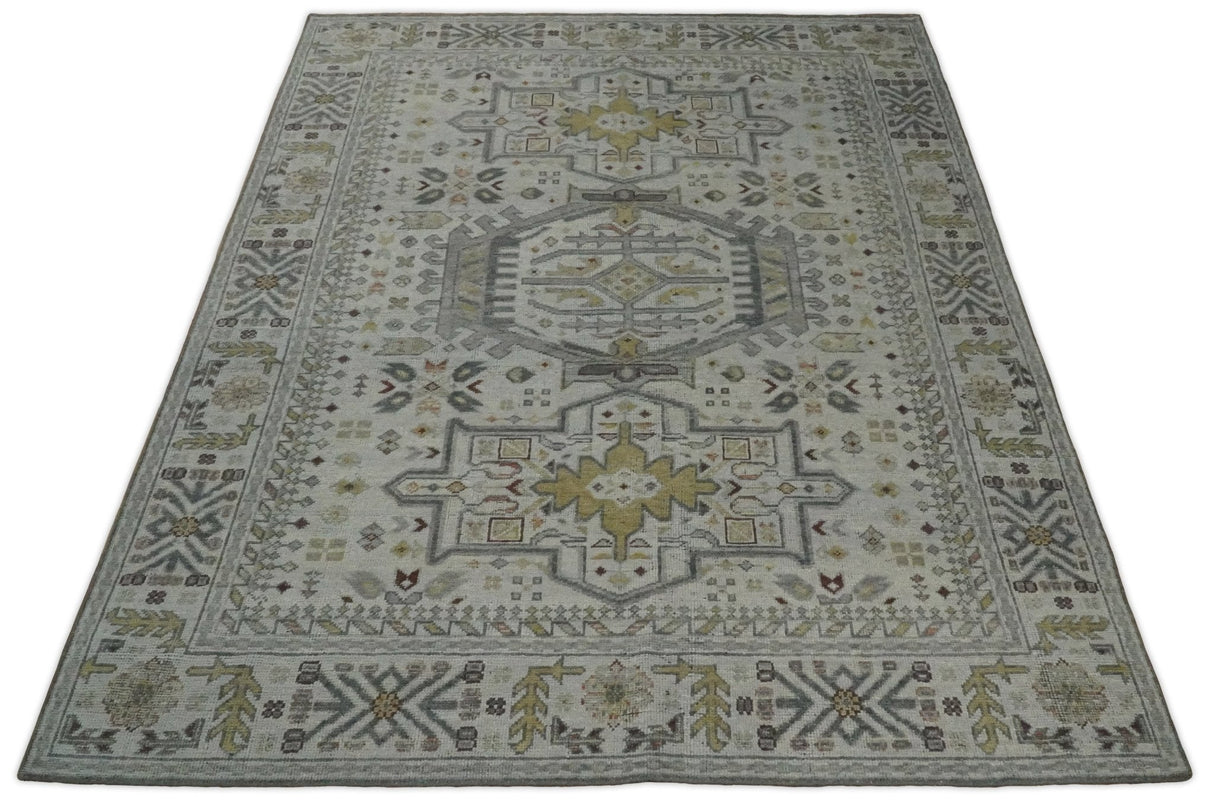 Distressed Traditional Turkish Hand Knotted Gray Custom Made wool Area Rug