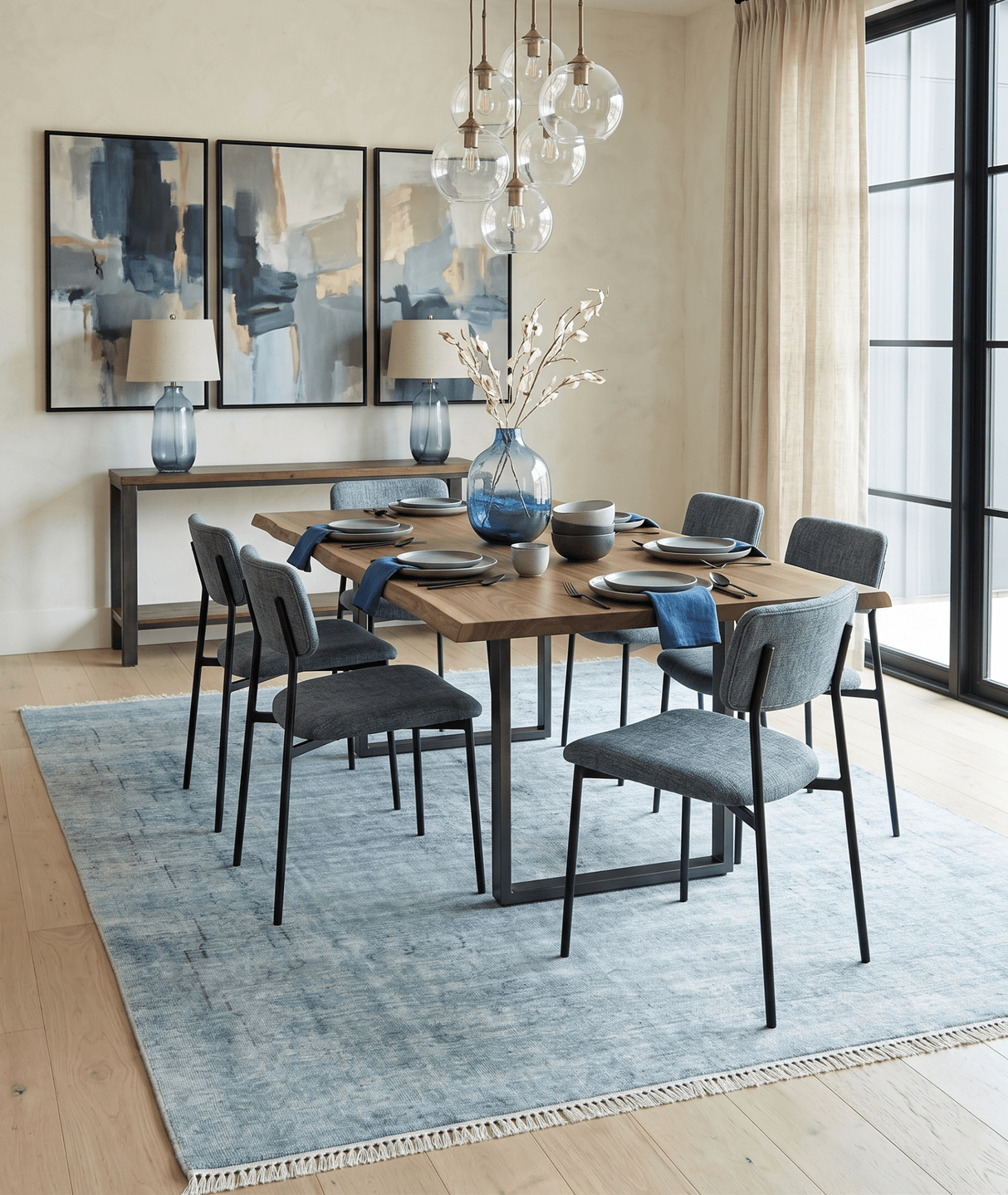 Distressed Vintage 8x11 Blue Modern Oxidized Textured Low Pile Wool Rug