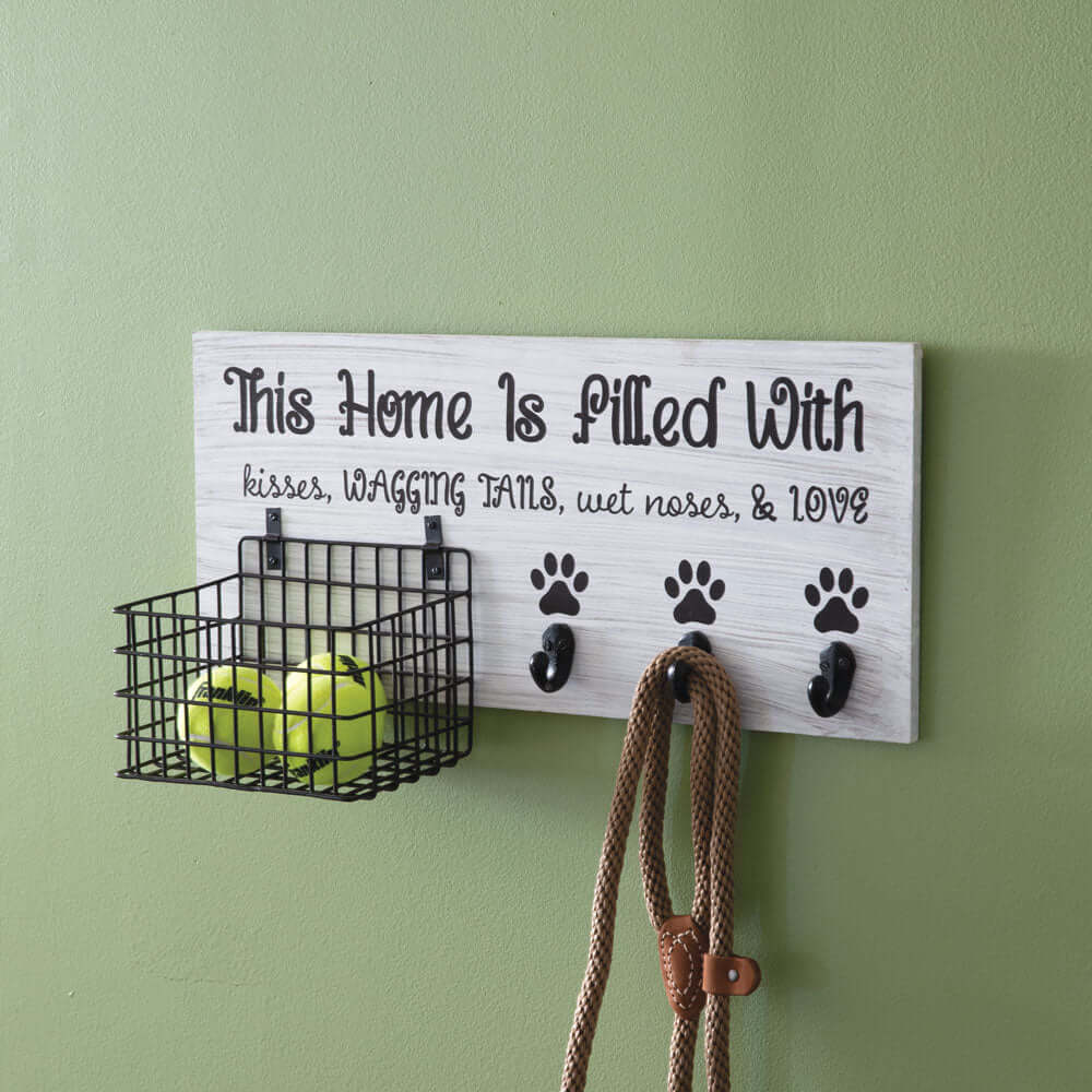 Dog Leash Organizer with Hooks and Basket-wall hooks-Parc Decor