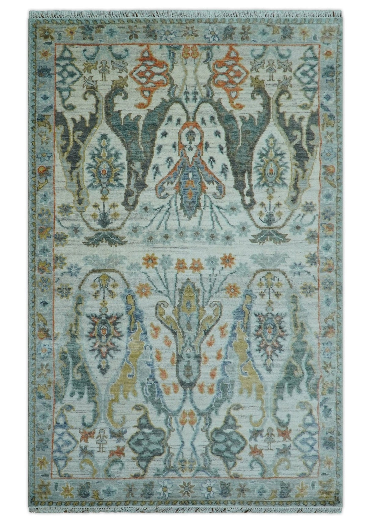 Dragon Custom Made Traditional Design Gray And Ivory Hand Knotted Wool Rug