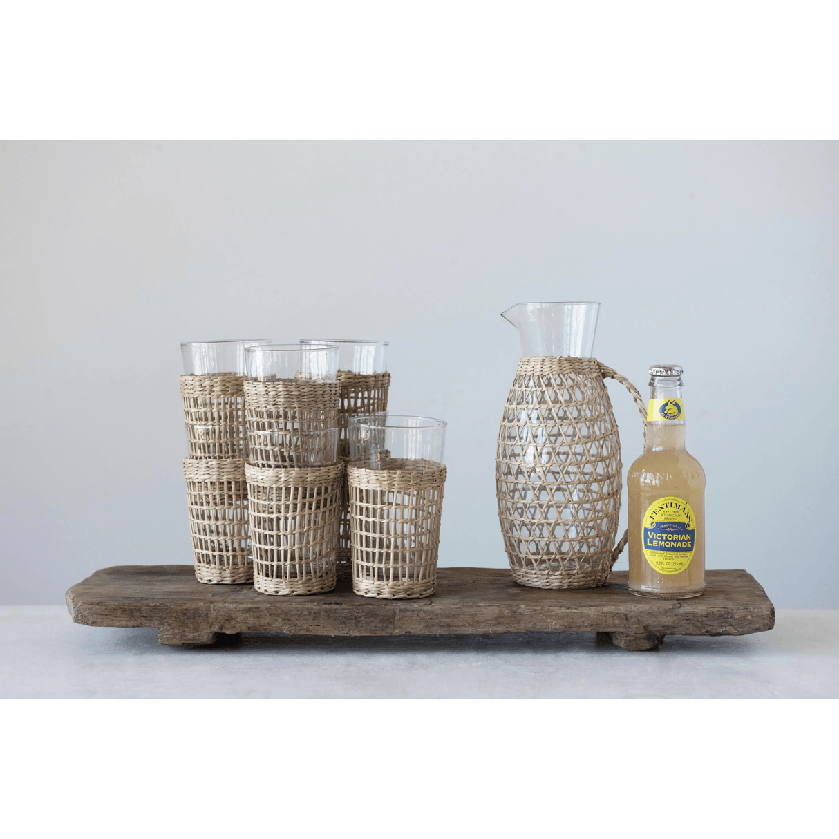Drinking Glass with Woven Seagrass Sleeve-Drinkware-Parc Decor