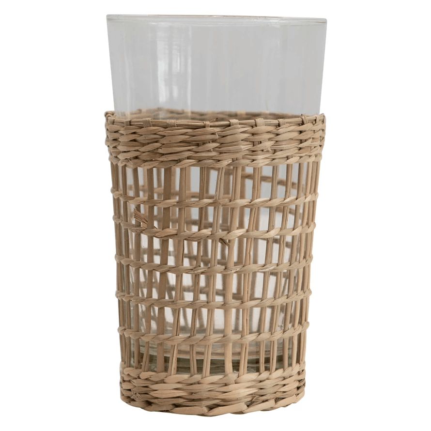 Drinking Glass with Woven Seagrass Sleeve-Drinkware-Parc Decor
