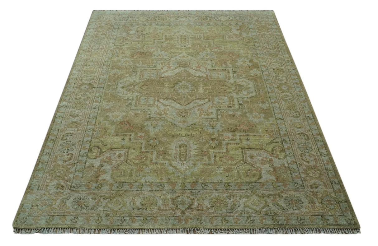 Dune Custom Made Silver, Olive and Peach Hand Knotted Traditional wool Rug