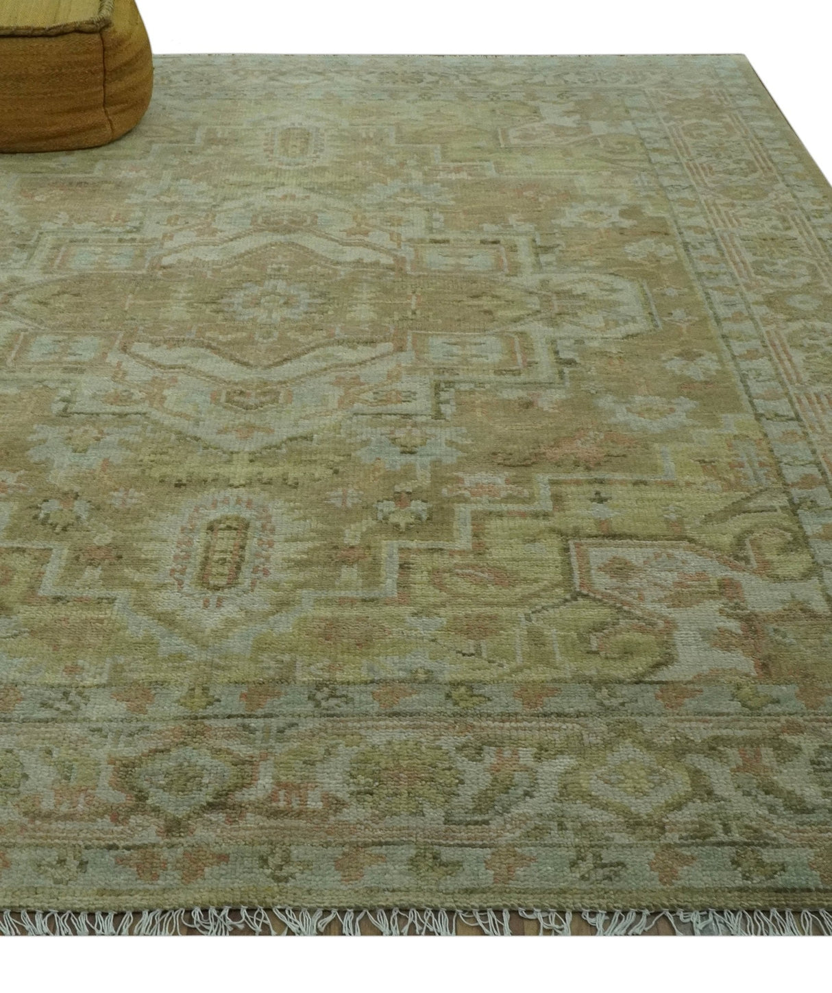 Dune Custom Made Silver, Olive and Peach Hand Knotted Traditional wool Rug