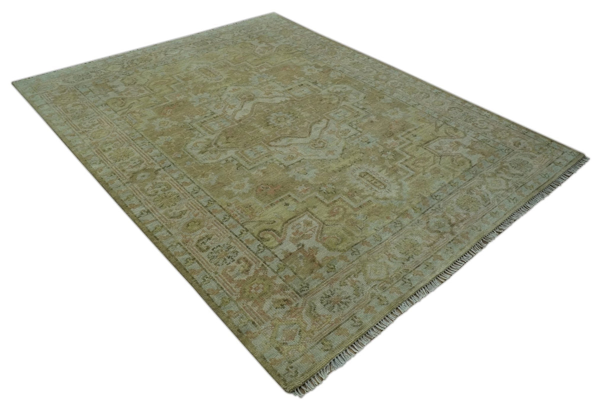 Dune Custom Made Silver, Olive and Peach Hand Knotted Traditional wool Rug