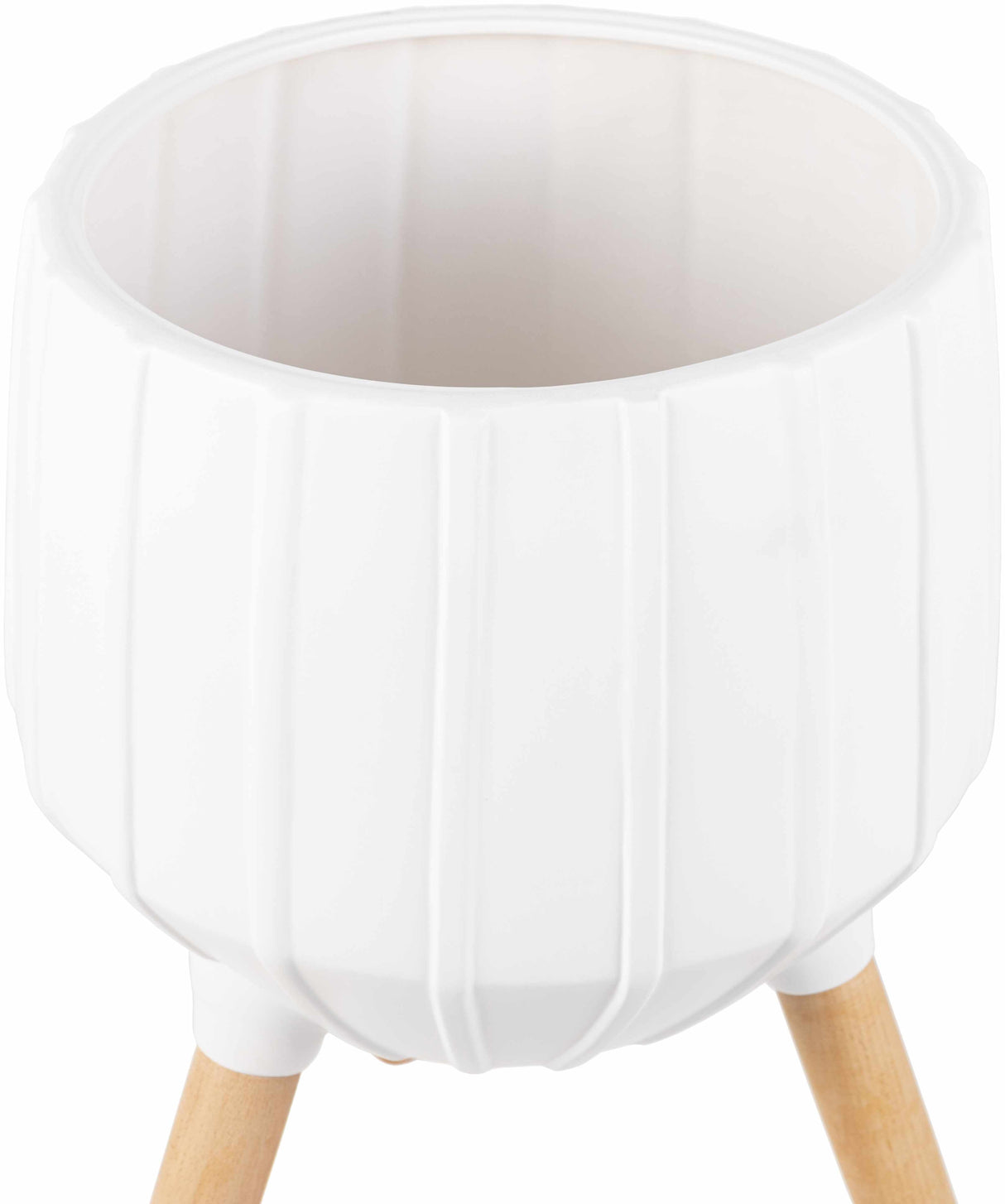 Dunguan White Ribbed Wood Planter-Decor-Parc Decor