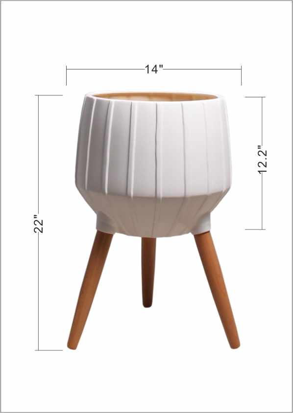 Dunguan White Ribbed Wood Planter-Decor-Parc Decor