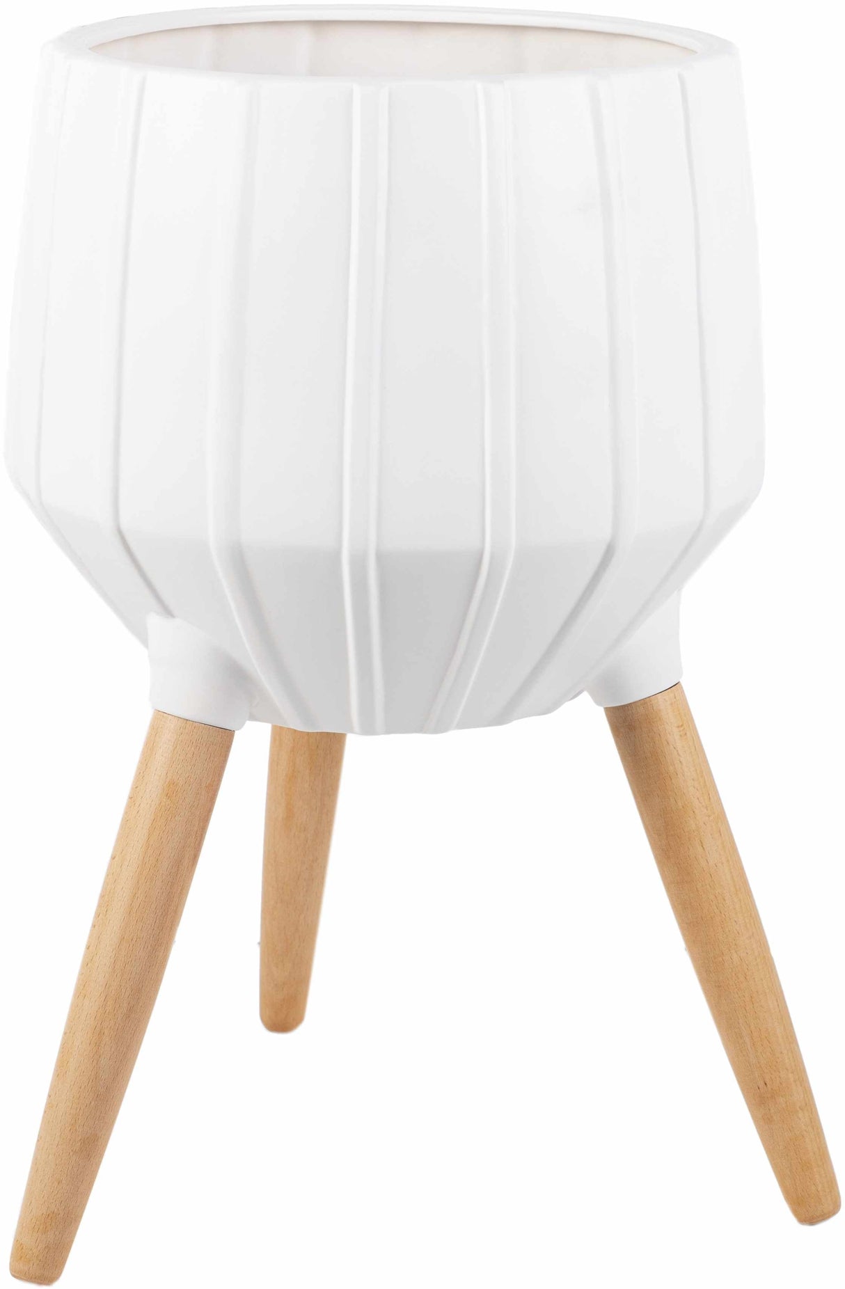 Dunguan White Ribbed Wood Planter-Decor-Parc Decor