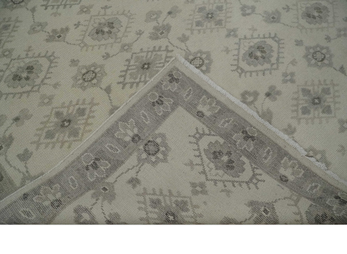 Earthy Contemporary 8x10 Traditional Ivory and Gray Antique Style Hand knotted Wool Area Rug