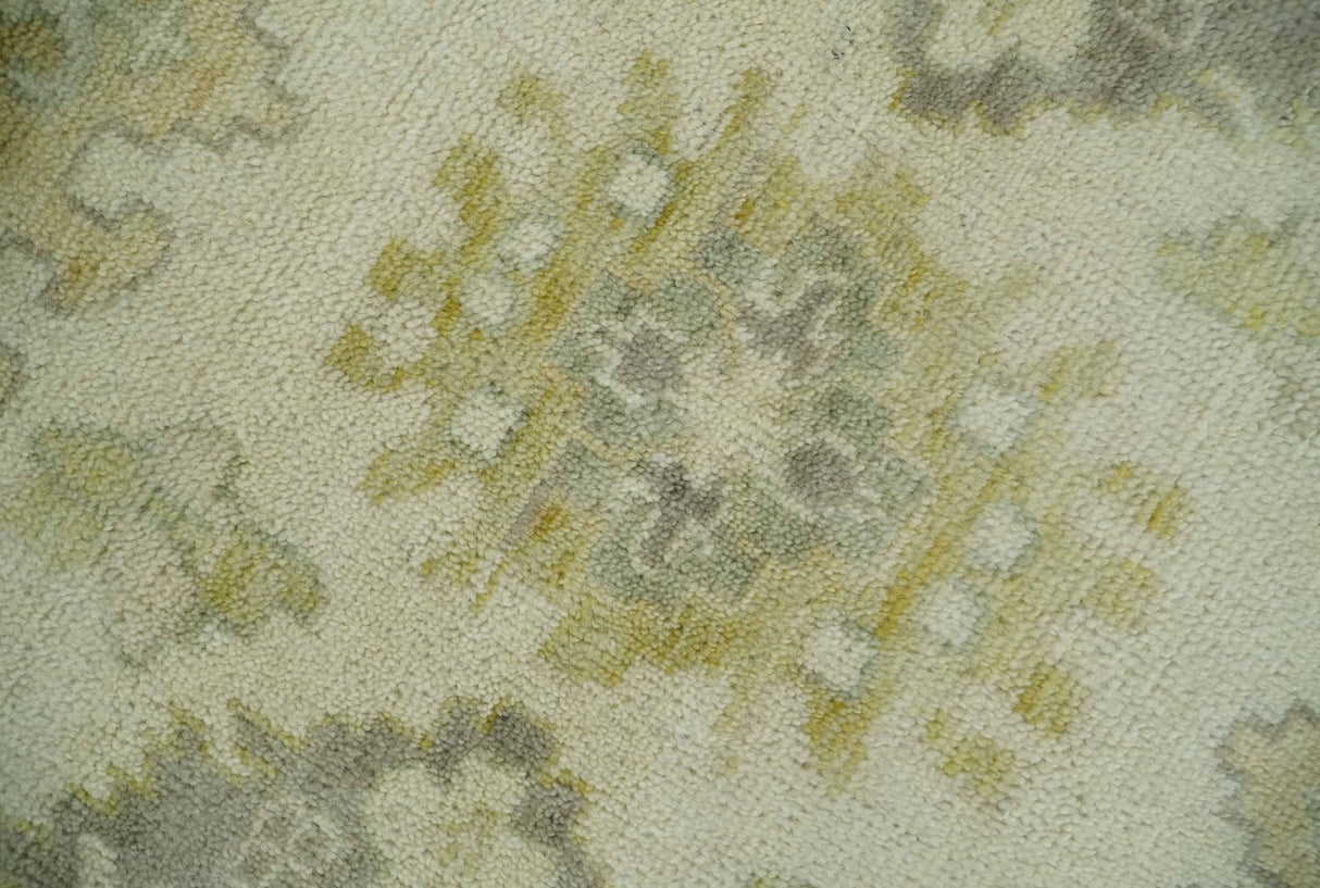 Earthy Ivory and Olive 9x12 Traditional Antique Finish Hand knotted Wool Area Rug-Area Rug-Parc Decor