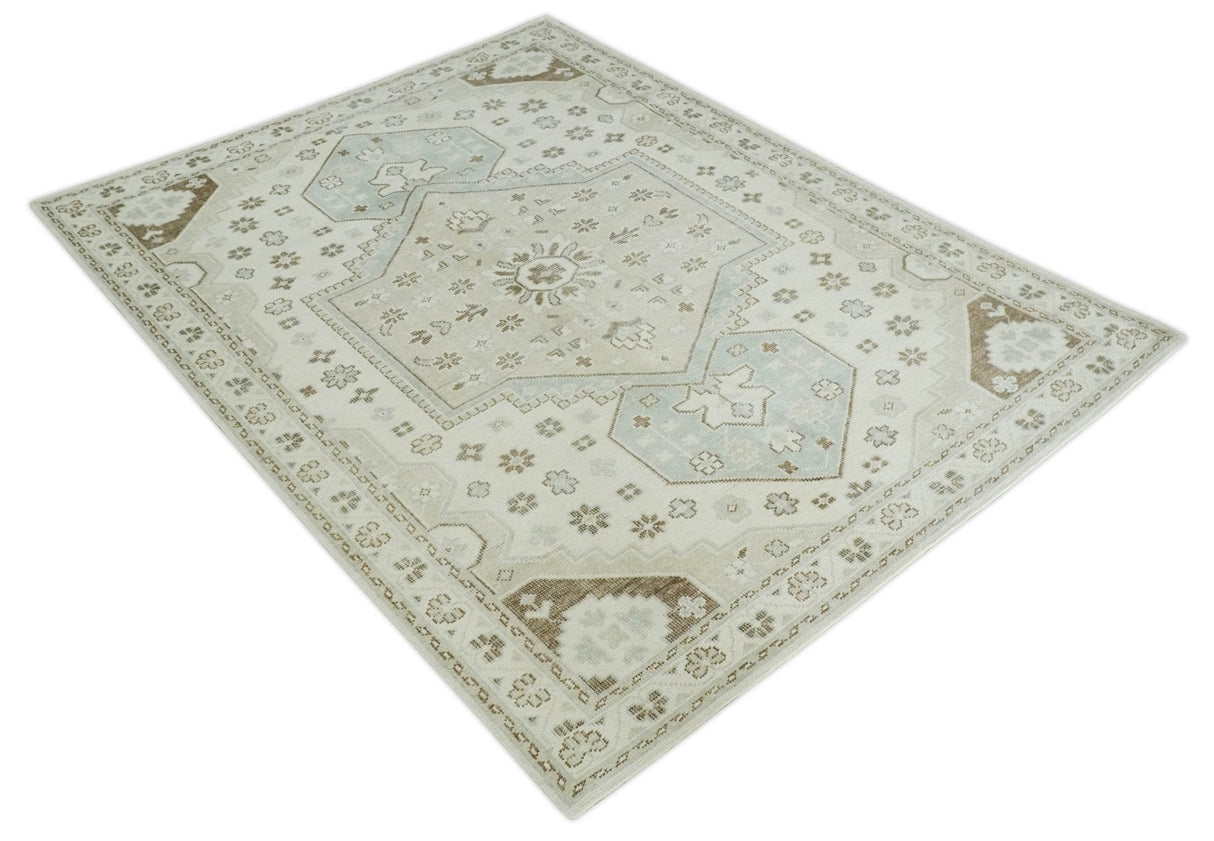 Earthy Ivory, Brown and Gray Hand knotted 8x10 Traditional wool Area Rug