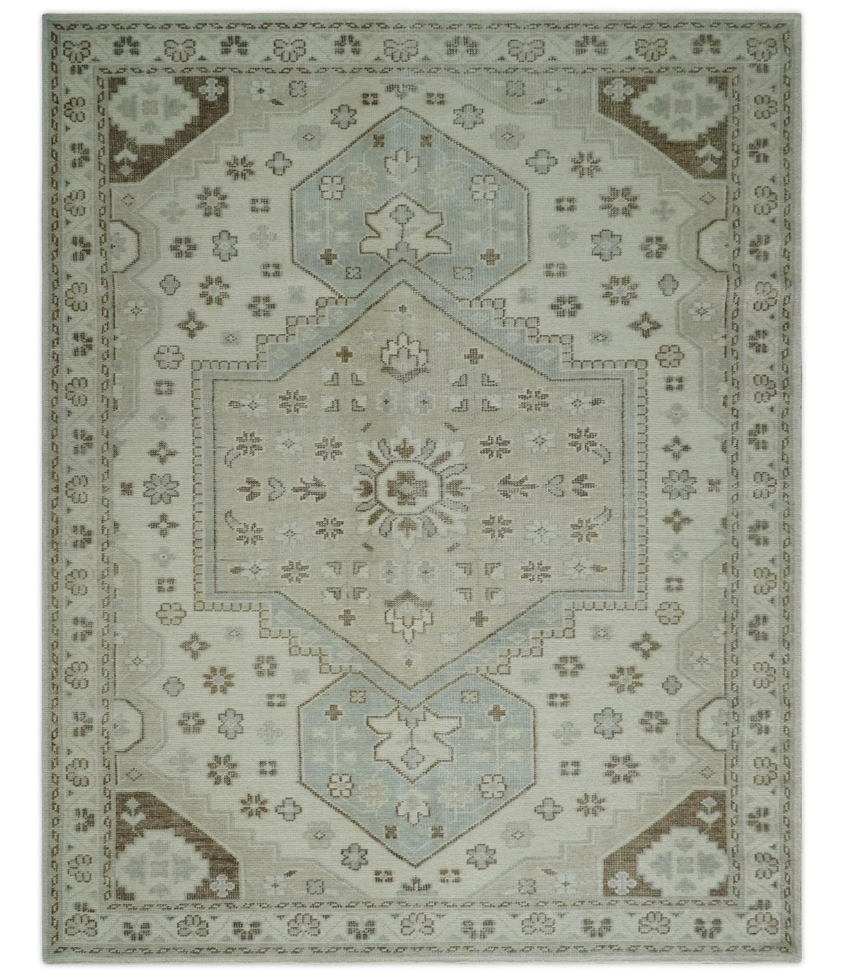 Earthy Ivory, Brown and Gray Hand knotted 8x10 Traditional wool Area Rug