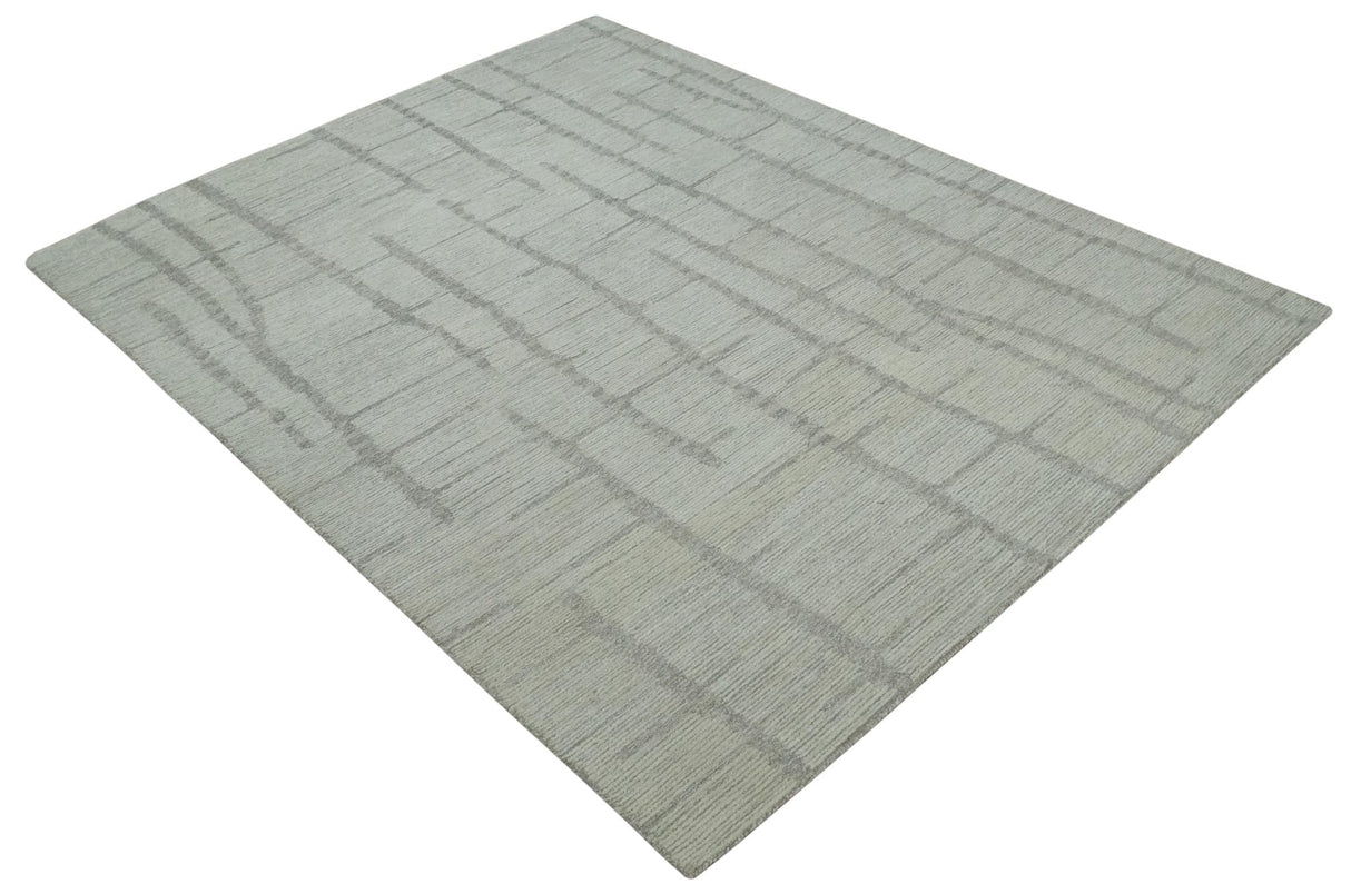 Earthy Modern Stripes Design Custom Made Ivory, Silver and Gray Hand Tufted Rug-Area Rug-Parc Decor
