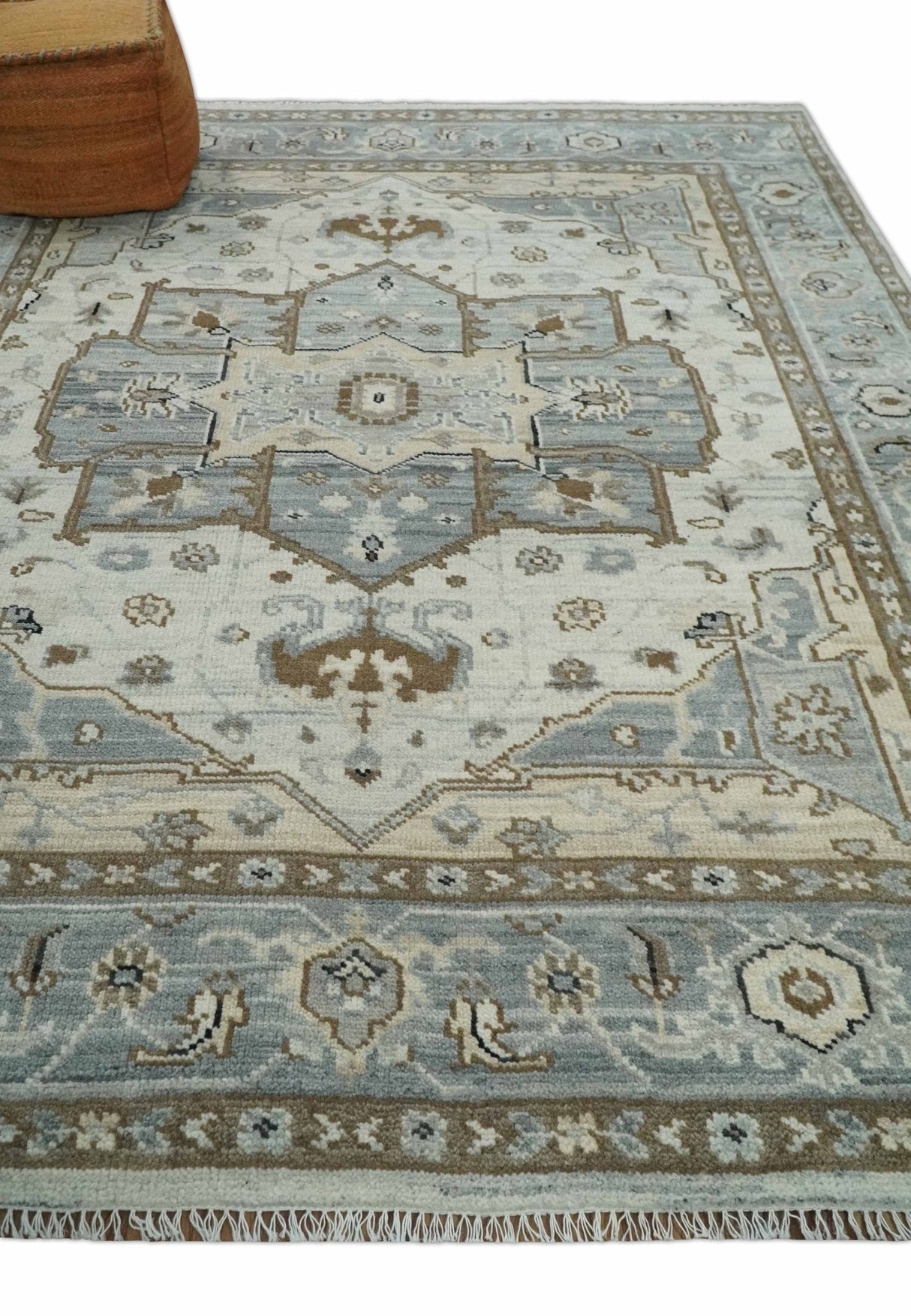 Earthy Neutral Custom Made Ivory, Beige and Silver Traditional Hand Knotted Wool Area Rug