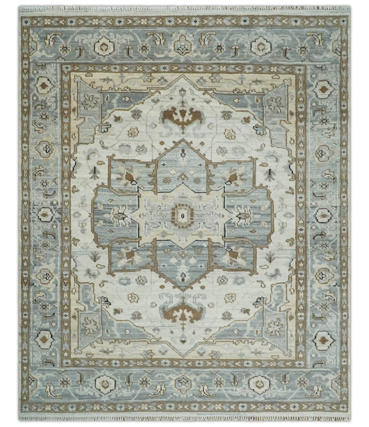 Earthy Neutral Custom Made Ivory, Beige and Silver Traditional Hand Knotted Wool Area Rug