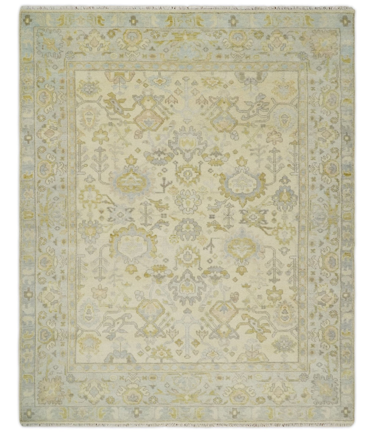 Earthy Neutral Traditional Beige and Silver Antique Style Hand knotted Wool Area Rug, Kids, Living Room and Bedroom Rug-Area Rug-Parc Decor